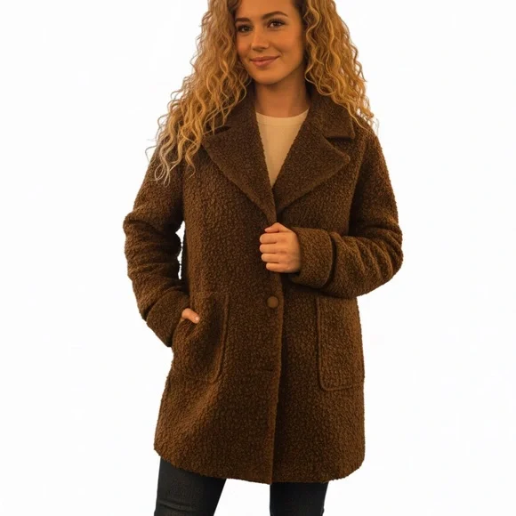 Cozy Chocolate Brown Teddy Coat | Oversized Faux Fur Jacket Size M/L - Picture 4 of 16